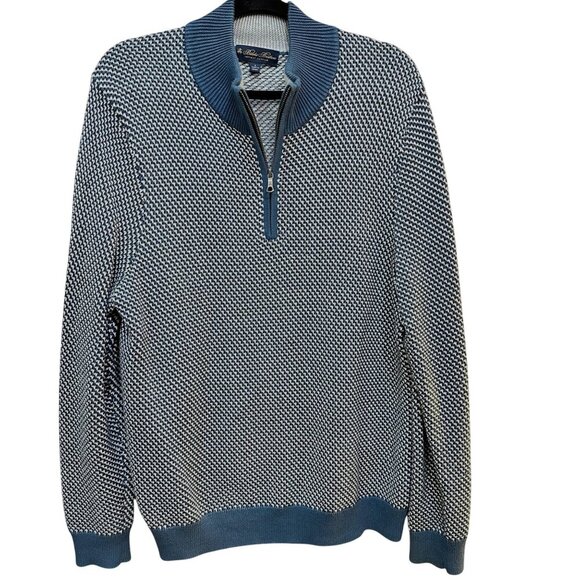 Brooks Brothers‎ Sweater Blue White Houndstooth 1/4 Zip Preppy Size L - Picture 1 of 7